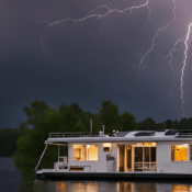 Dale Hollow Lake in thunderstorm with a houseboat on the lake